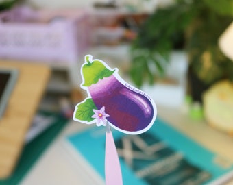 Illustrated Eggplant Sticker | Cute Cottagecore Aesthetic Aubergine Decal | Stationary Supplies for Laptop / Scrapbooking | Matte Vinyl Deco