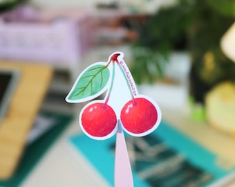 Cute Cherry Sticker | Trendy Aesthetic Illustrated Cherries | Scrapbooking Supplies | Matte Vinyl Stationery Decal | Summer Fruit Decor