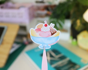 Sweet Sundae Sticker | Cute Retro Banana Split Decal | Kawaii Aesthetic Ice Cream Bowl | Stationery Supplies For Scrapbook / Laptop / Bujo