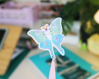 Cute Luna Moth Sticker | Cozy Aesthetic Stationery Supplies | Whimsical Kitschy Lunar Moth Decal | Matte Vinyl Decor For Bullet Journal