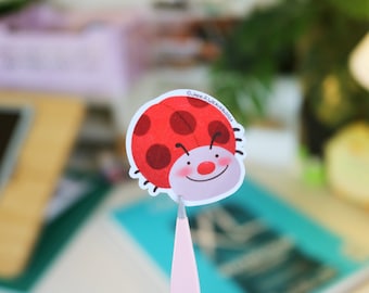 Illustrated Ladybug Sticker | Smiling Happy Ladybird Decal | Cozy Aesthetic Stationery | Matte Scrapbooking Decor | Cute Insect Bug Art