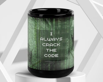 Taza negra "Siempre descifro el código", taza para gamers y programadores
