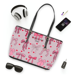 Schicke Leder Umhängetasche mit Schleife Design, Stylische Tragetasche, Geschenk für Sie, täglicher Gebrauch, Mode-Accessoire, Pink Ribbon Tasche