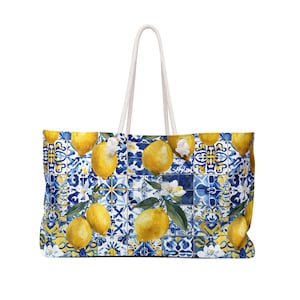 Lemon Floral Weekender Tasche, Reisetasche, Urlaubs Carryall, Pool Tasche, Sommer Essentials, Stilvolle Strandtasche