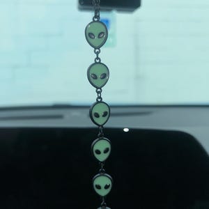 Green Alien Car Charm | Kawaii Beaded Rearview Mirror Dangle