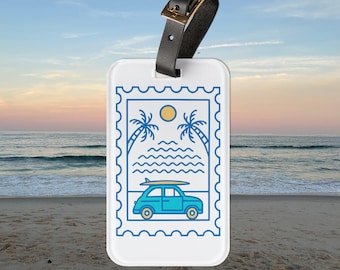 Tropischer Gepäckanhänger, Strandreisezubehör, Urlaubsgeschenk, personalisierte Koffer ID, Sommerabenteueranhänger
