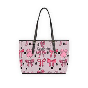 Trendige Einkaufstasche aus PU-Leder mit anpassbarem rosa Schleifendesign - perfekt für Modeliebhaber, Geschenk für sie, den täglichen Gebrauch, besondere Anlässe