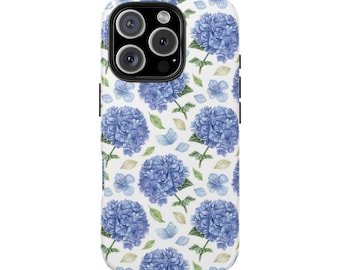 ブルーアジサイのスマホケース：花柄の丈夫なスマホカバー