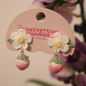 Handmade Micro Crochet Earrings, Strawberry Earring, Crochet Earring, Strawberry Fruit Earrings, Handmade Earrings Gifts/Ship from the UK