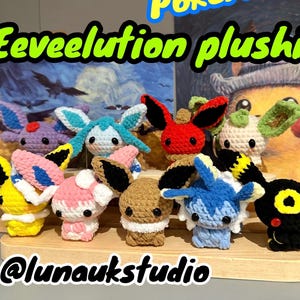 Handmade Crochet inspired Eevee plushies Keychain ,crochet flareon umbreon leafeon espeon Sylveon Eevee Vaporeon Flareon Jolteon