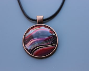 Fluid Art Pendant Necklace, Unique Acrylic Paint Skin, Wearable Art