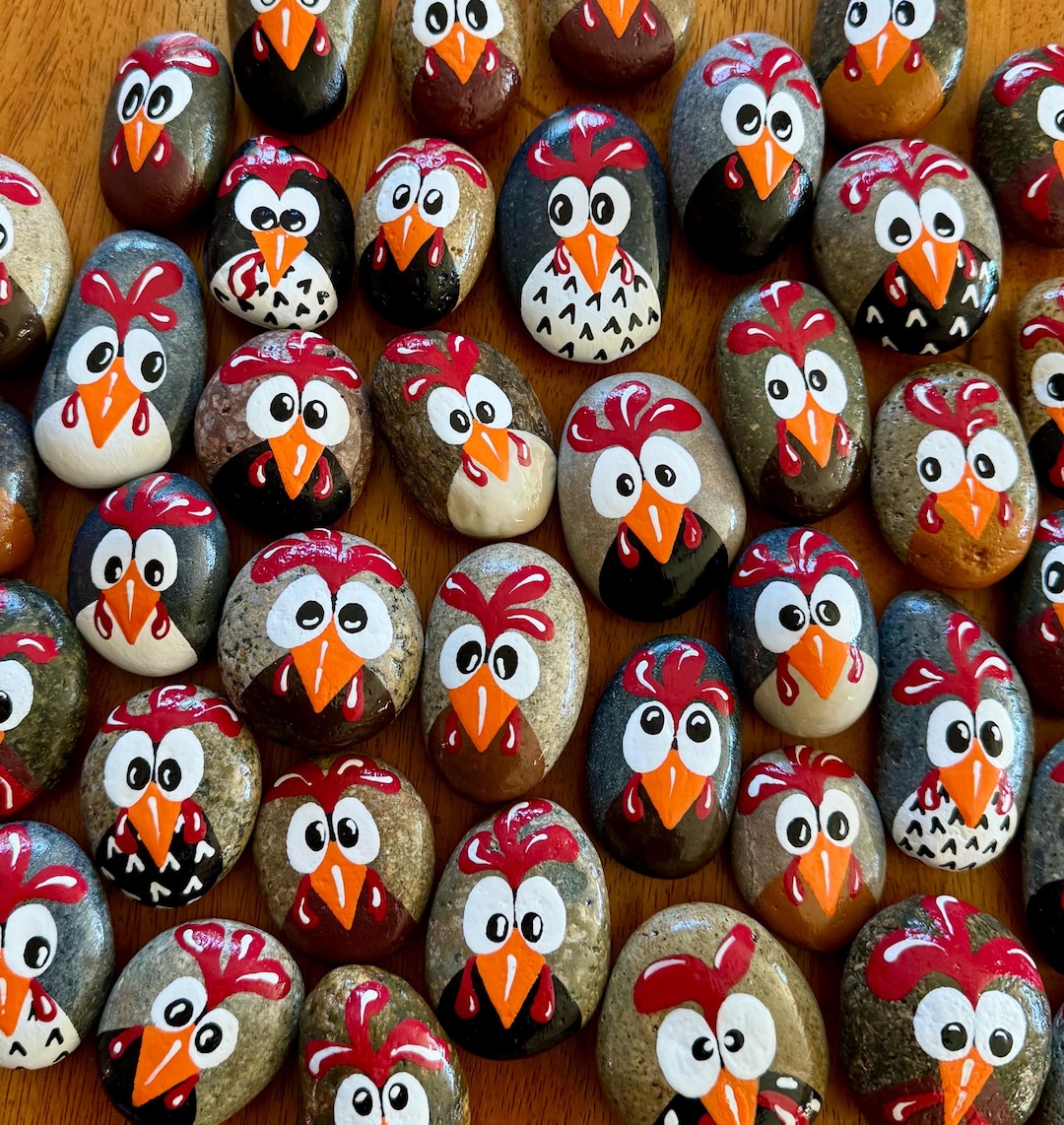 Chicken Small Rocks Flock of 3 or 6 Hand-painted Chicken Rocks! These Little Cluckers Are a ...