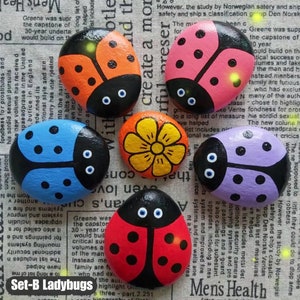 Painted rocks set of 6 Customized Ladybug and bumble bee rocks for your loves