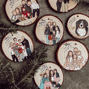 Personalized Handmade Family Ornament,Custom Wood Slice Keepsake, Family Portrait Gift for Wedding,Housewarming, or Holiday, anny