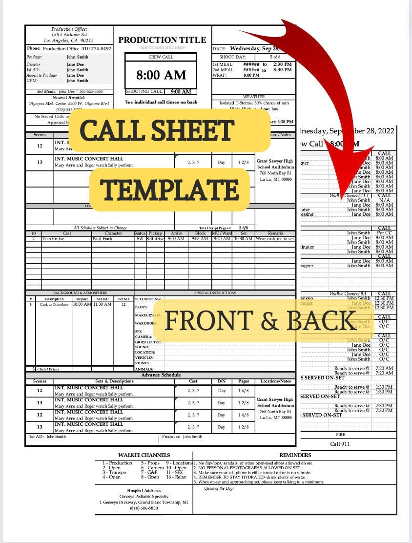Call Sheet Template production Paperwork Etsy Call Sheet Template production Paperwork Etsy