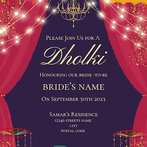 Mehndi Mayun Dholki Beautiful invite | Mehendi invitation | Dholki invite | Printable Haldi invite | Sangeet invite | Purple Pink Orange