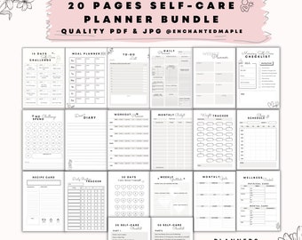 Self-Care Planer 20 Seiten grau | Täglicher Monatsplaner Tracker | Routine Tracker | Self-Care Checkliste inkl. Wellness Gesundheit Fitness