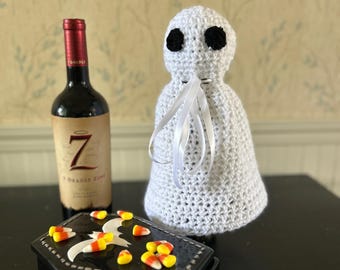 Halloween Ghost Wine Bottle Cover Crochet Pattern