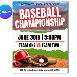 Volantino campionato di baseball, modello Canva, volantino partita di baseball, poster di baseball 8,5x11