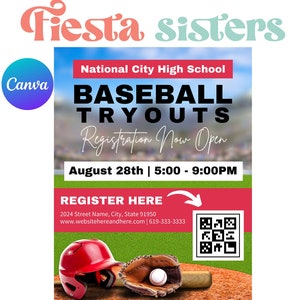 Baseball Tryouts Flyer, Sports Registration Flyer Template, Baseball Poster 8.5x11