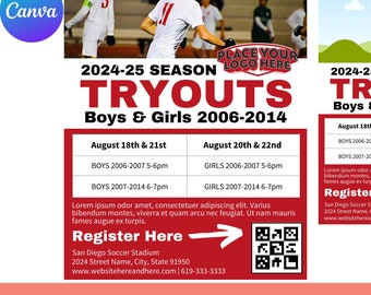 Soccer Tryouts Template, Soccer Tryouts Flyer Template, Soccer Team Poster 8.5x11, Canva Template