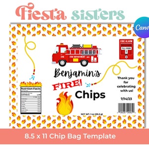 Fire Truck Birthday DIY Chip Bag, Firefighter Chip Bags, Fire Truck Birthday , Printable Chip Bag Party Favors