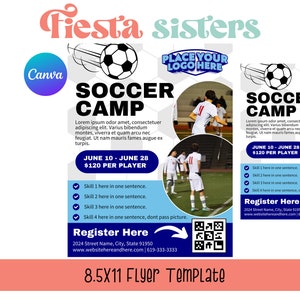 Soccer Camp Template, Soccer Flyer Template, Soccer Camp Poster 8.5x11, Canva Template