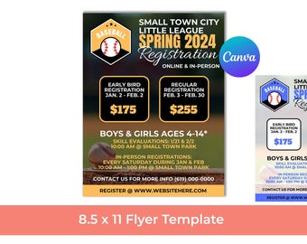 Baseball Registration Flyer, Sports Registration Flyer Template, Little League Poster 8.5x11