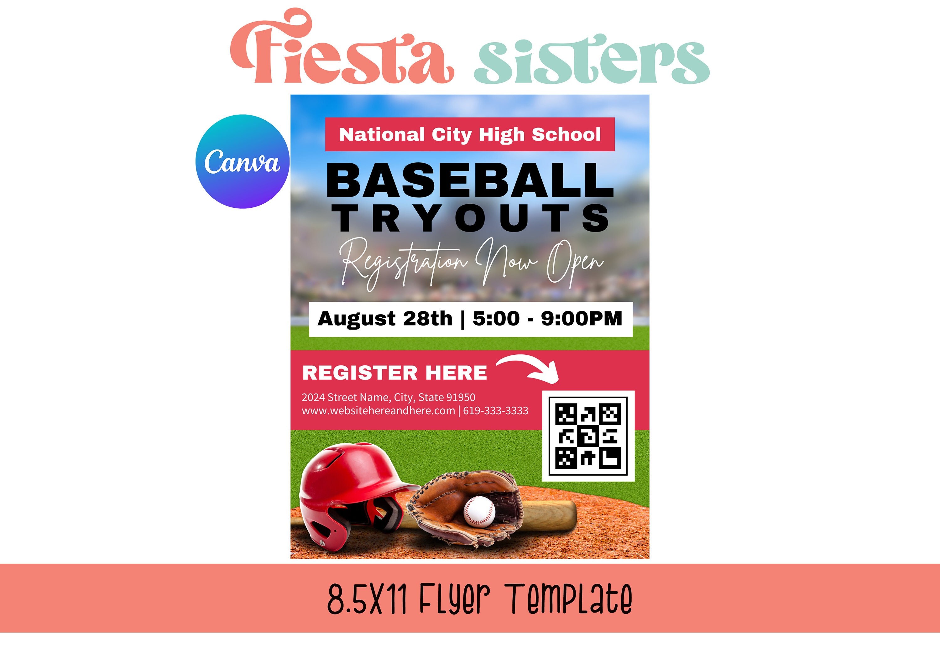 Baseball Tryouts Flyer, Sports Registration Flyer Template, Baseball Poster 8.5x11