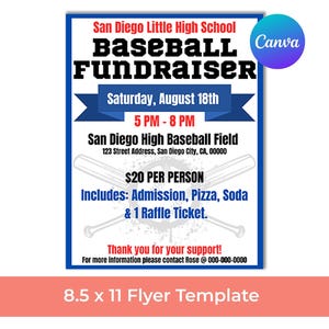 Baseball Fundraiser Flyer, Sports Fundraiser Flyer, Fundraiser Poster 8.5x11