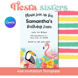 Luau Party Invitation, Flamingo Birthday Invite, Luau Birthday , Printable Tropical Luau Invitation