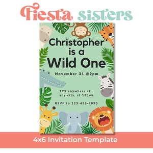Wild One Party Invitation, Wild One Birthday Invite, Wild Animal Birthday Invite, Printable Wild One Invitation
