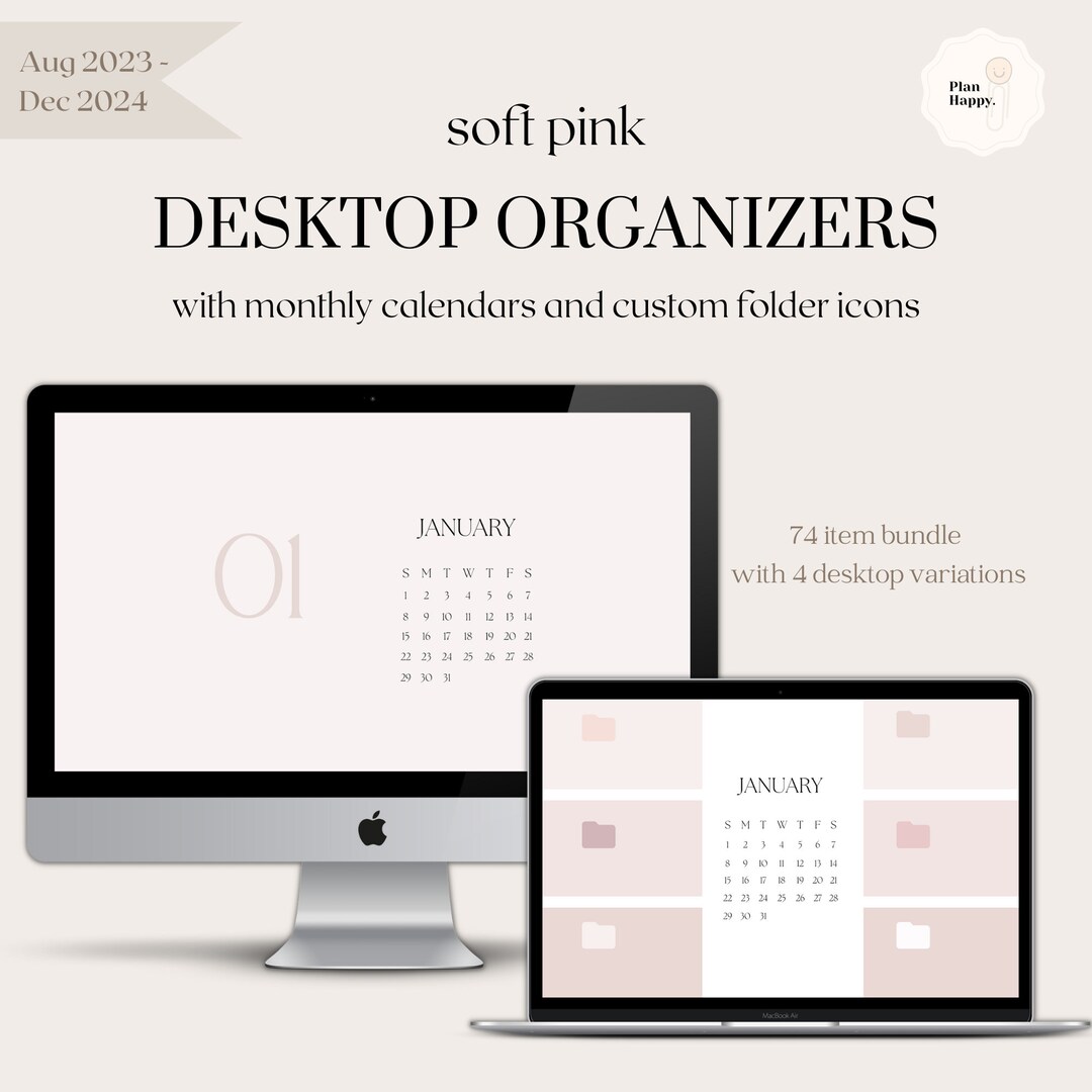 Soft Pink Desktop Organizer Wallpapers With Monthly Calendar august