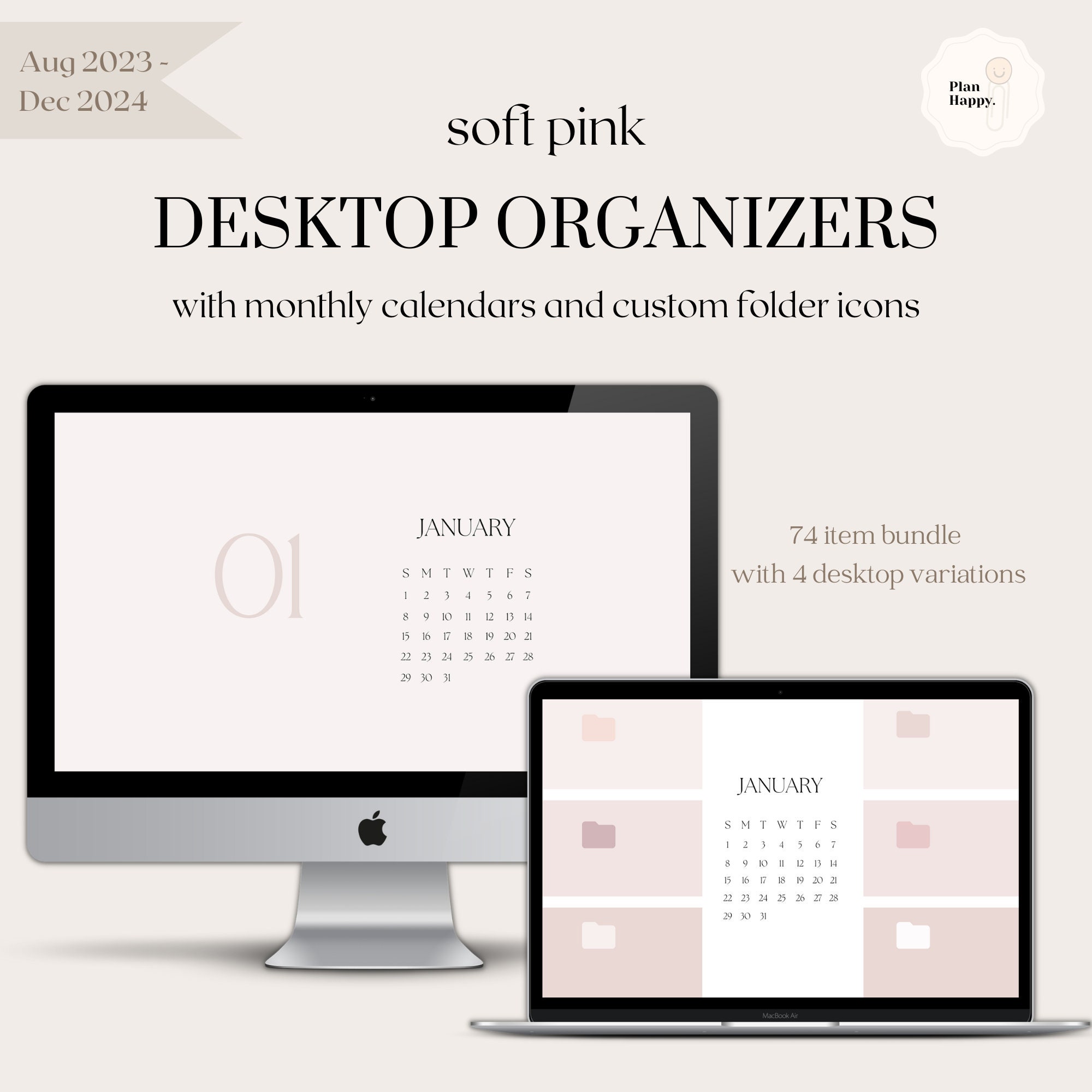 Pink Paradise Computer Desktop Wallpaper Organizer Set