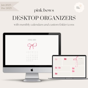 Desktop Organizer Wallpapers mit Monatskalender (Januar 2025 - Dez 2025) | Rosa Bögen | + Ordner Icons - Mac, Windows