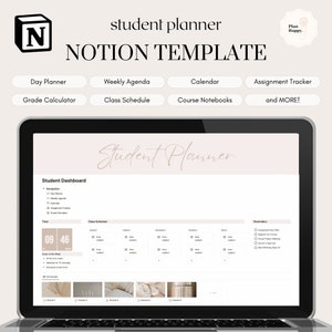 Student Planner Notion Template: All-in-One Organizer for Agenda, Calendar, Assignment Tracker, Grade Calculator + Course Notebooks