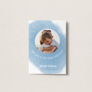Celebrazione della vita con Luna e Stelle / Modello per bambino e bambina / Memoriale per bambini / Funerale / Stampabile / Programma fotografico / Modificabile / Design n. 7