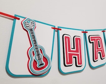 Guitar Happy Birthday Banner | One Rocks Birthday Banner | Rock N Roll Birthday | 80 Theme Birthday | Musical Instruments Party Decorations