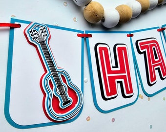 Personalized Guitar Happy Birthday Banner | Guitar Retirement Banner | Custom Gift for a Music Lover | Musical Instrument Shower Party Decor