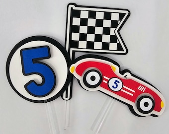 Handmade Race Car Cupcake Toppers: Racing Birthday Party Decor (Set of 12)