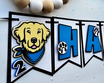 Personalized Golden Retriever Puppy Birthday Banner | Puppy Pawty Birthday Decor | Dog Themed Birthday | Dog Party Decor for Baby Shower