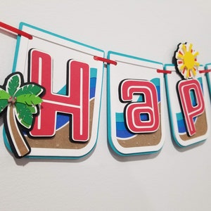 Beach Theme Party Banner for Retirement, Birthday , or Shower | Personalized Party Decor with Beach Background, Palm Trees, Sandals & Sun