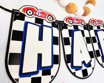 Handmade Race Car Birthday Banner: Checkered Flag Party Decor