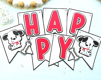 Personalized Black & White Puppy Dog Birthday Banner | Dalmatian Baby Shower | Gotcha Day Spotted Dog Party Decor | Border Collie Banner