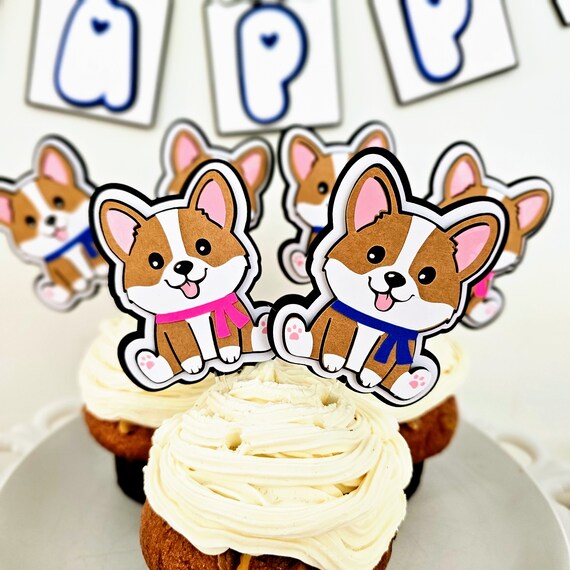 Corgi Cupcake Toppers Custom Puppy Dog Pink or Blue Collar Cupcake Corgi Birthday Dessert Toppers Corgi Puppy Baby Shower Cake Toppers Etsy