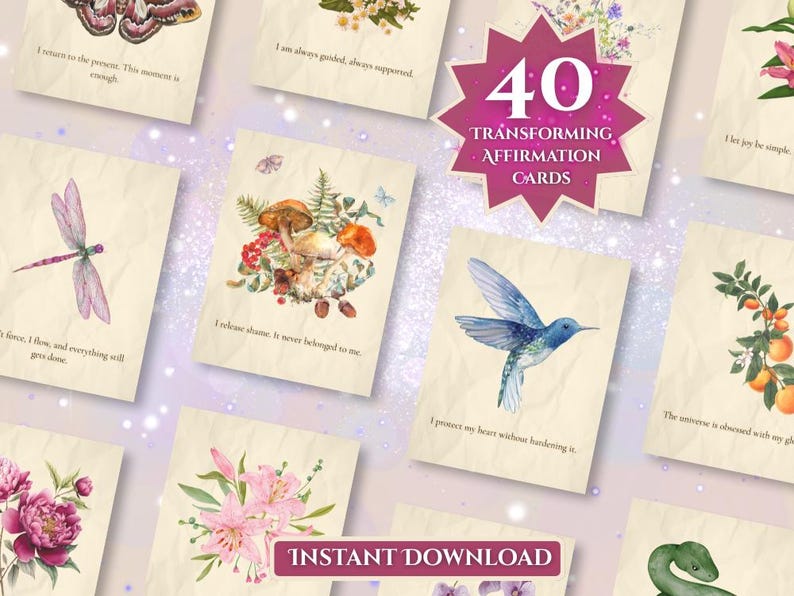 40 Affirmation Cards for Self Love Healing and Manifestation Printable ...