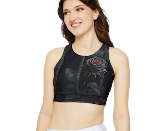 Soutien-gorge de sport rose gothique noir et rouge Soutien-gorge de sport de yoga Soutien-gorge de sport de festival Soutien-gorge de sport extensible et confortable