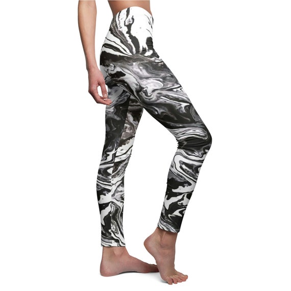 Marble Black and White Festival/rave Leggings Tight Bottoms Buttery Soft  Stretchy Comfortable Yoga Leggings, Slimming, Non-see Through. 