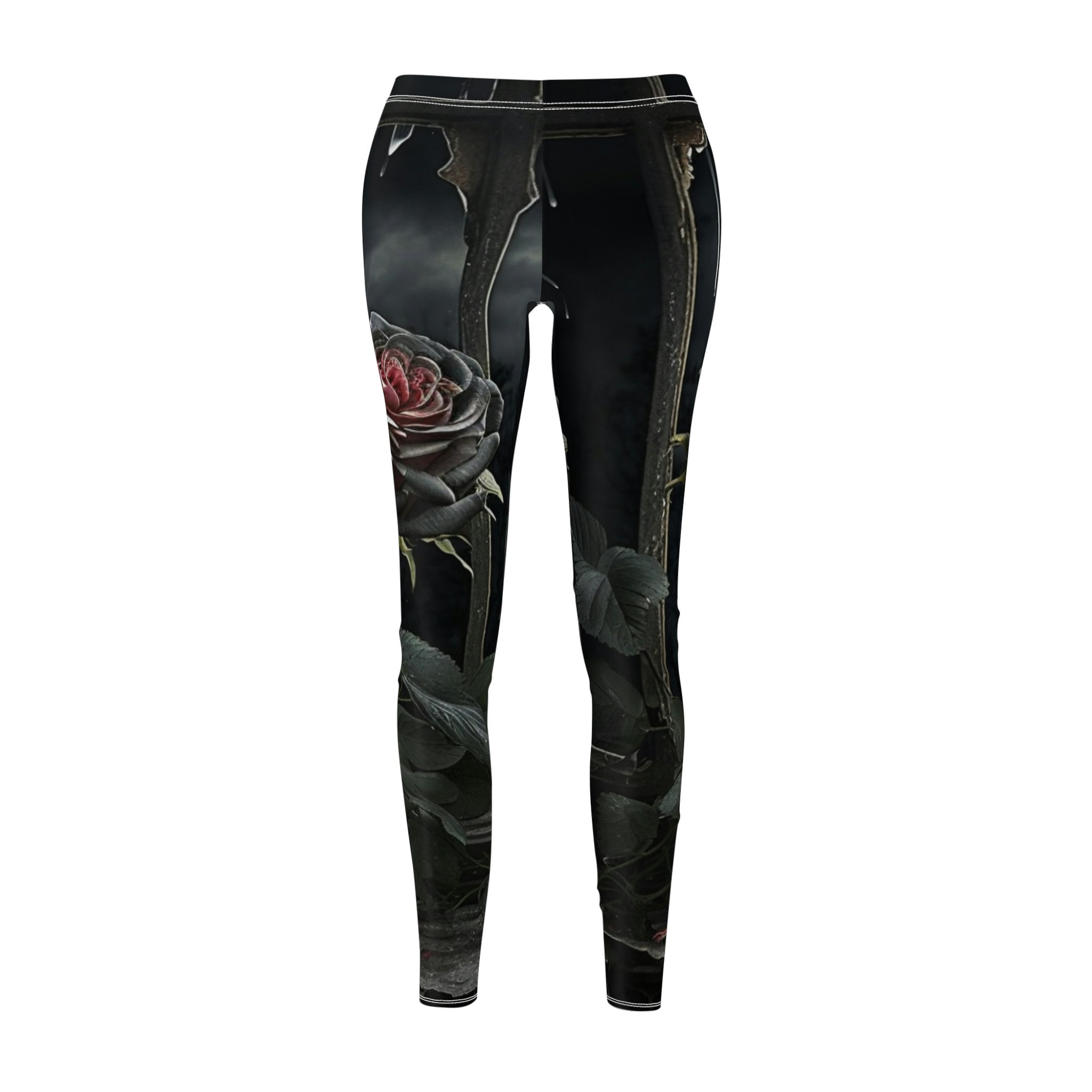 Womens Hibiscus Flower Leggings Printed Black Womens Workout Pants