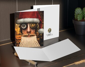 Steampunk One-Eyed Santa Greeting cards (8, 16, or 24 pcs) Oddities - SciFiChristmas - HolidayCards - Quirky - Santa Collector